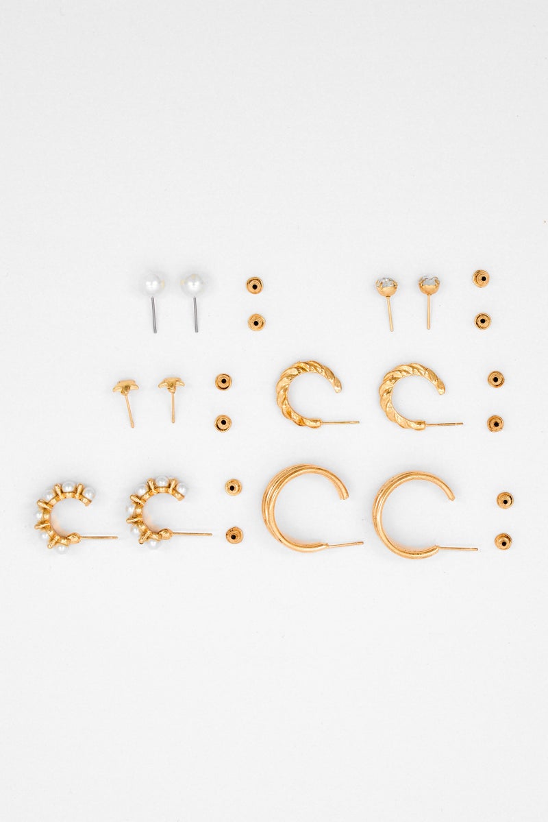 Eden by Adina Eden Women 6 Pairs  Hoop and Crystal Pearl Stud Earrings Set, Multicolor - Image 3