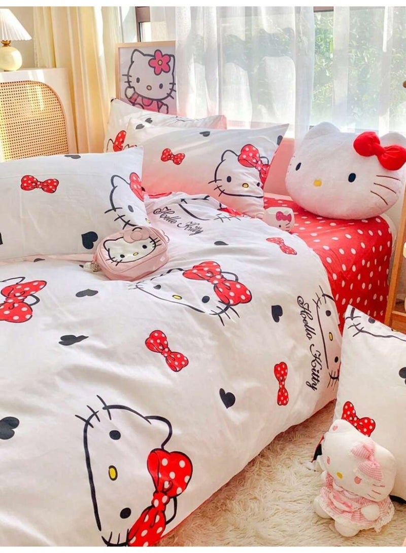 Hello Kitty Bow Duvet Cover Set – Cute Kawaii Cartoon Bedding – Red Polka Dot & Ribbon Print Duvet Cover with Pillowcases (Comforter Not Included) - (150*200cm) - Image 5