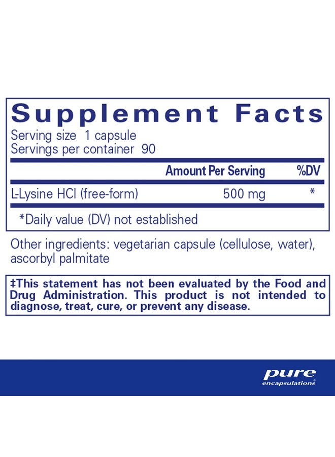 بيور إنكابسوليشنز إل-لايسين - مكمل غذائي من الأحماض الأمينية الأساسية لدعم المناعة وصحة اللثة والشفاه* - مع إل-لايسين هيدروكلوريد - 90 كبسولة - Image 2