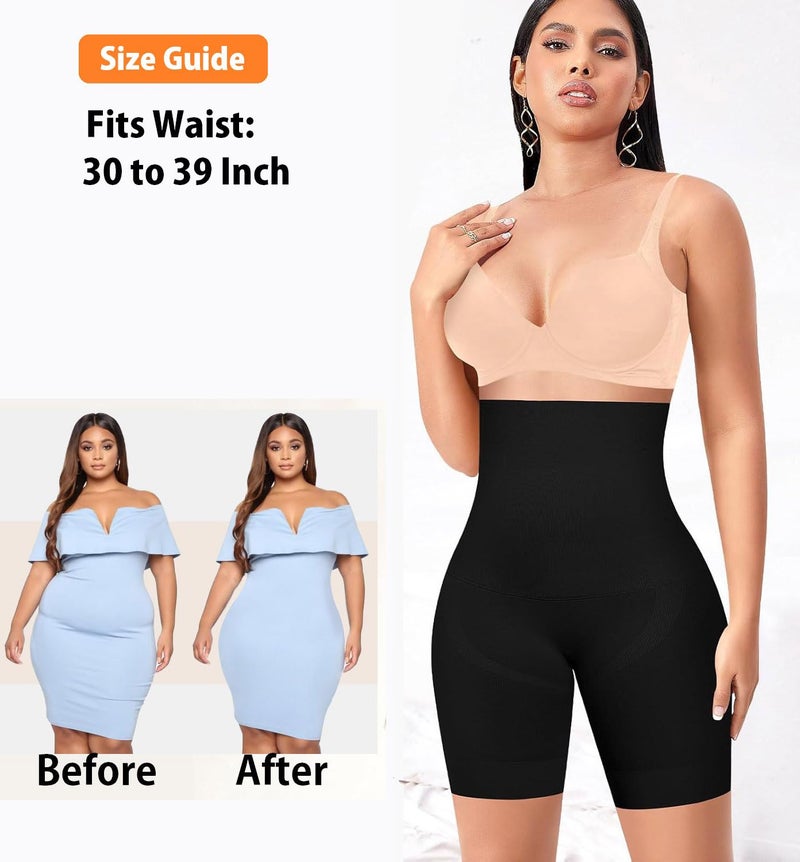 HSR Women Shapewear Shorts, High Waisted Shapewear for Women Tummy Control, Seamless Body Shaper Shorts Thigh Slimmer (Fits Waist : 30 to 39 Inch) (Black, One Size) - Image 3