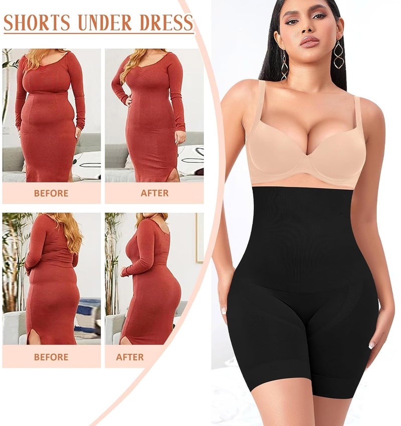 HSR Women Shapewear Shorts, High Waisted Shapewear for Women Tummy Control, Seamless Body Shaper Shorts Thigh Slimmer (Fits Waist : 30 to 39 Inch) (Black, One Size) - Image 4