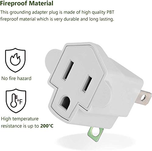 JACKYLED 4 Pack ETL Listed Grounding Outlet Adapter, JACKYLED 3-2 Prong Adapter Converter, Portable Fireproof 392℉ Resistant Heavy Duty Wall Outlet Plug for Household Appliances Industrial - Image 4