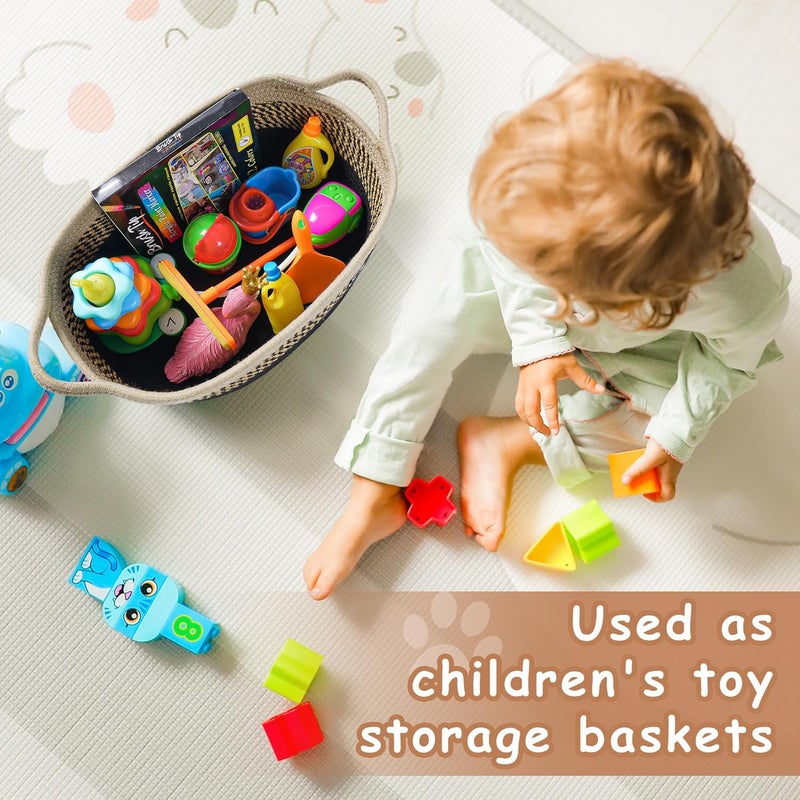 STOBSK Small Woven Baskets for Organizing Rope Storage Basket with Handle Cute Cotton Nursery Gift Dog Toy Bins OrganizerLight Beige - Image 2
