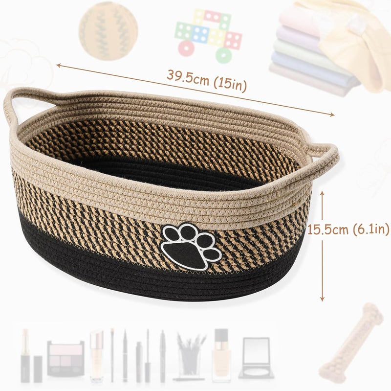 STOBSK Small Woven Baskets for Organizing Rope Storage Basket with Handle Cute Cotton Nursery Gift Dog Toy Bins OrganizerLight Beige - Image 3