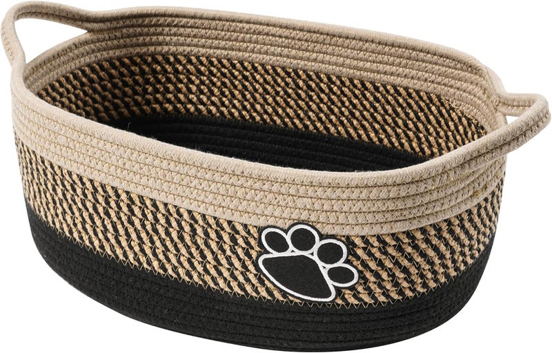 STOBSK Small Woven Baskets for Organizing Rope Storage Basket with Handle Cute Cotton Nursery Gift Dog Toy Bins OrganizerLight Beige - Image 1