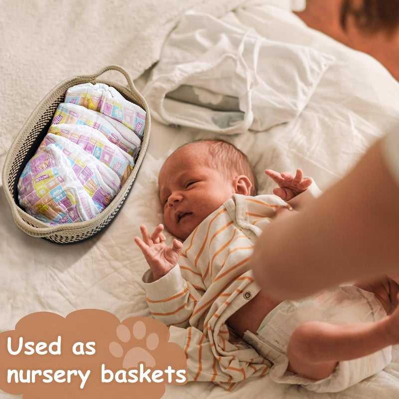 STOBSK Small Woven Baskets for Organizing Rope Storage Basket with Handle Cute Cotton Nursery Gift Dog Toy Bins OrganizerLight Beige - Image 5
