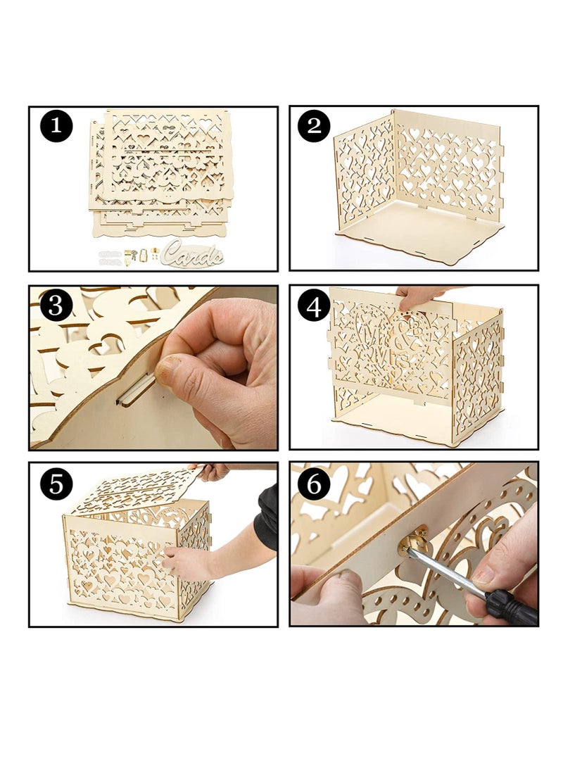 Wedding Card Box with Lock for Wedding Wood Large Rustic Card Box for Wedding with Card Sign Wedding Box for Cards and Money Box - Image 4