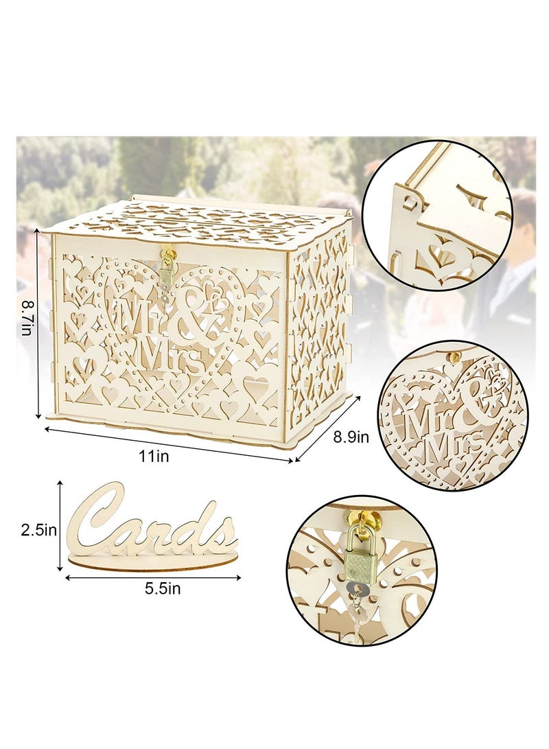 Wedding Card Box with Lock for Wedding Wood Large Rustic Card Box for Wedding with Card Sign Wedding Box for Cards and Money Box - Image 2
