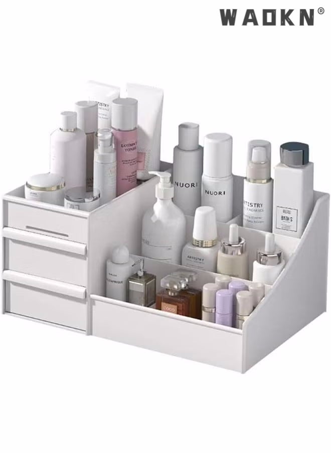 WAOKN - Makeup Organizer, Cosmetic Storage Box with Drawer for Bathroom, Countertop, Bedroom Dresser, Display Case for Lipsticks, Jewelry, Skincare, Brushes, Lotions, Toiletries, Vanity Box - Image 1