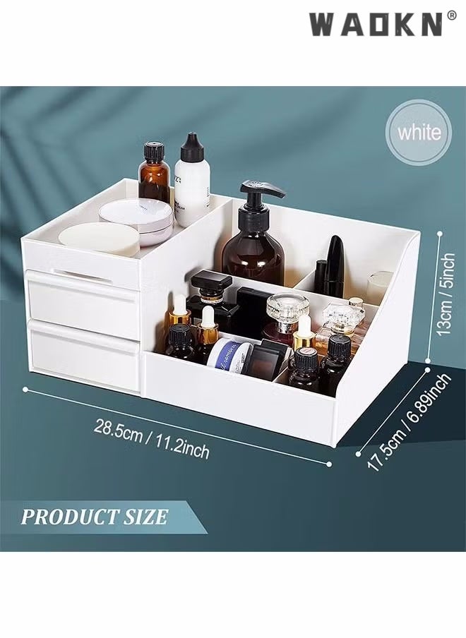 WAOKN - Makeup Organizer, Cosmetic Storage Box with Drawer for Bathroom, Countertop, Bedroom Dresser, Display Case for Lipsticks, Jewelry, Skincare, Brushes, Lotions, Toiletries, Vanity Box - Image 1