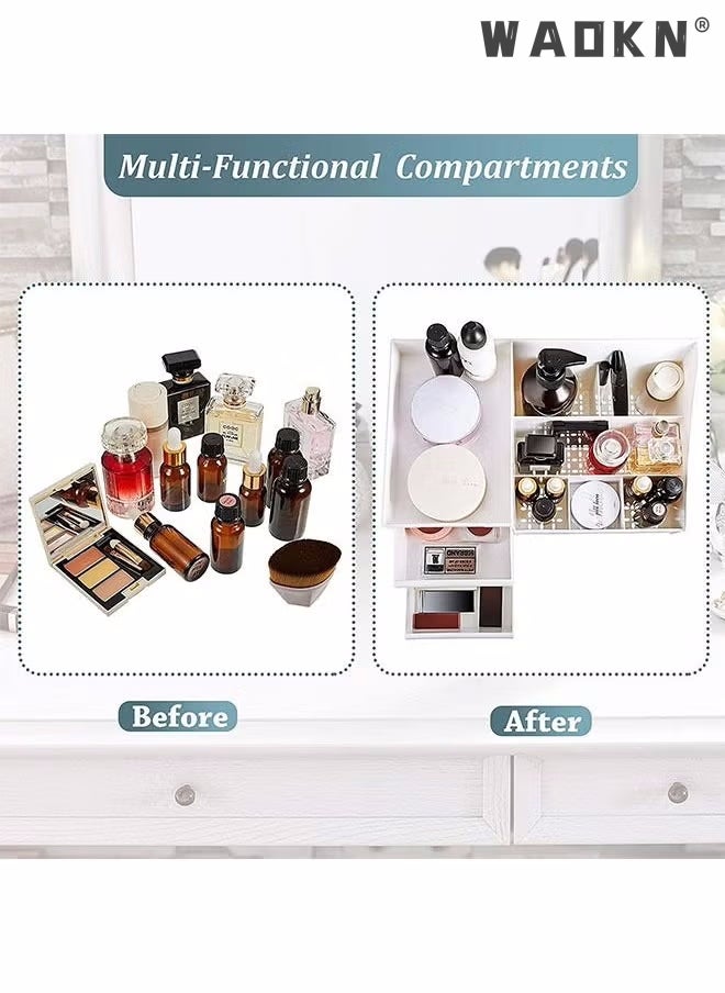 WAOKN - Makeup Organizer, Cosmetic Storage Box with Drawer for Bathroom, Countertop, Bedroom Dresser, Display Case for Lipsticks, Jewelry, Skincare, Brushes, Lotions, Toiletries, Vanity Box - Image 1