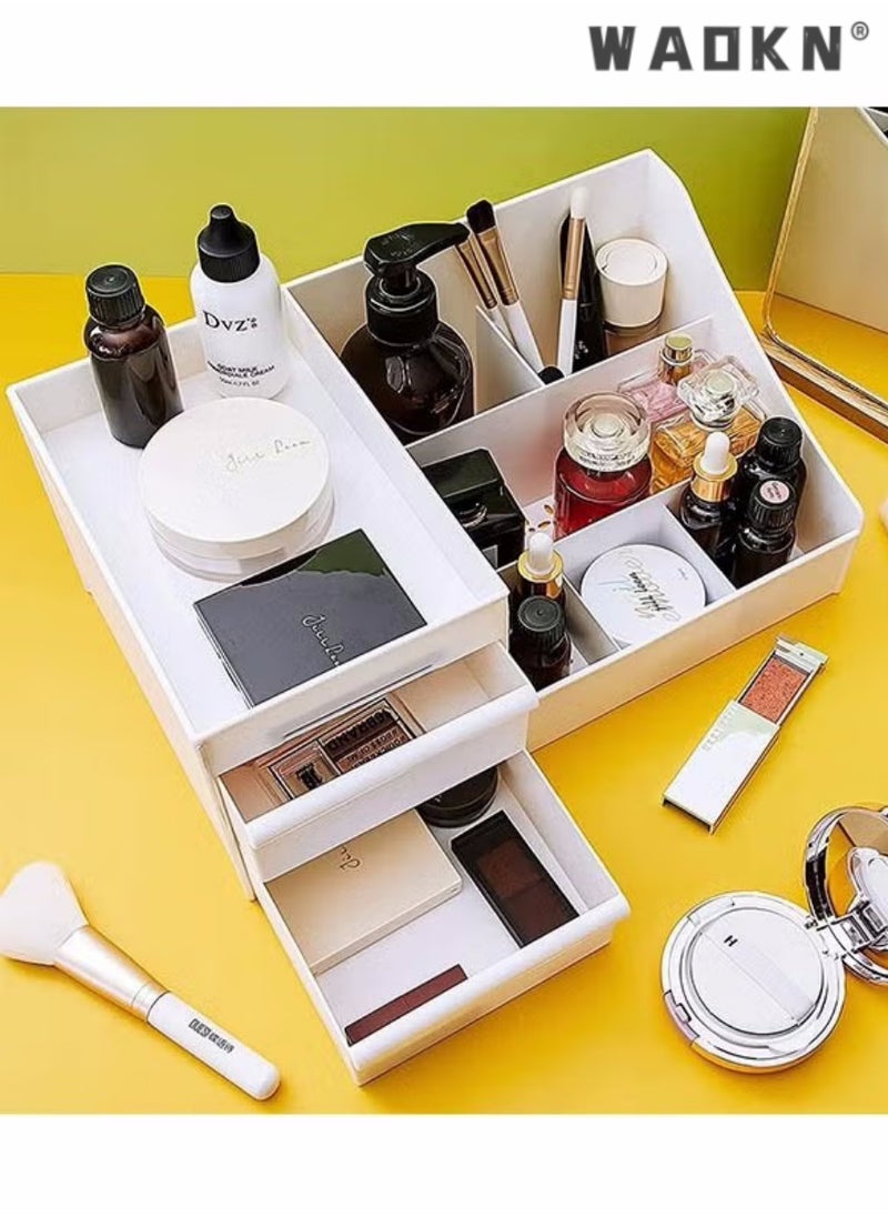 WAOKN - Makeup Organizer, Cosmetic Storage Box with Drawer for Bathroom, Countertop, Bedroom Dresser, Display Case for Lipsticks, Jewelry, Skincare, Brushes, Lotions, Toiletries, Vanity Box - Image 1