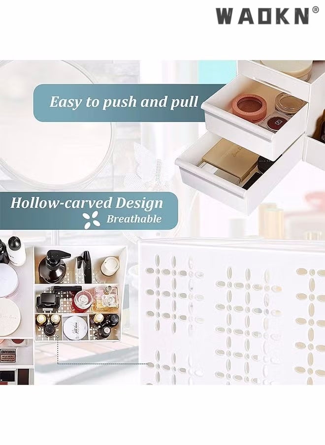 WAOKN - Makeup Organizer, Cosmetic Storage Box with Drawer for Bathroom, Countertop, Bedroom Dresser, Display Case for Lipsticks, Jewelry, Skincare, Brushes, Lotions, Toiletries, Vanity Box - Image 1