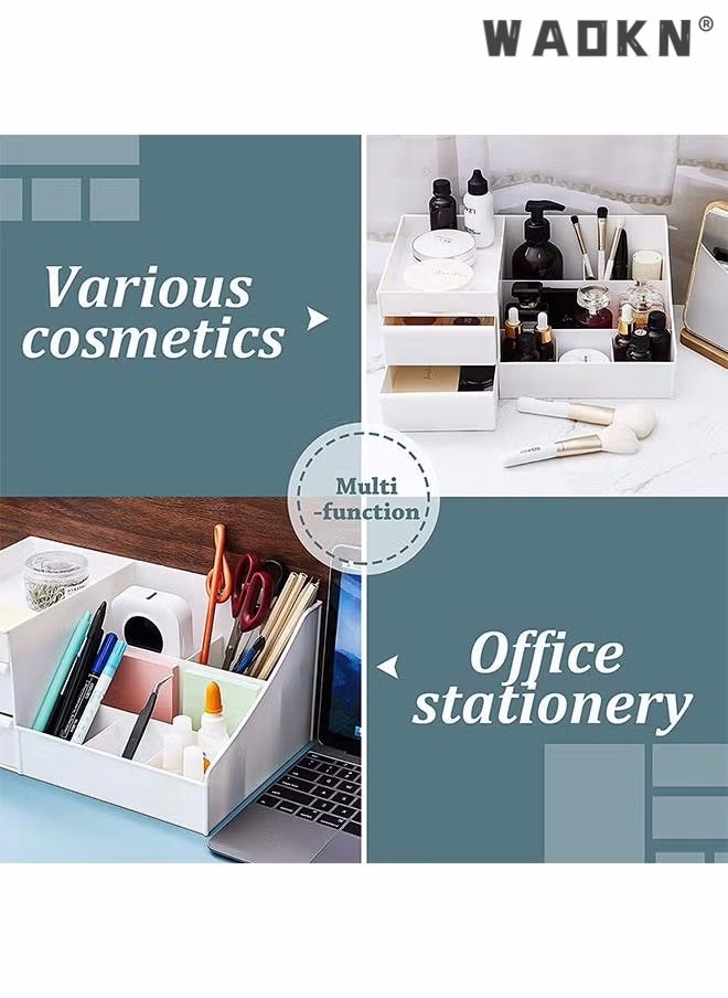 WAOKN - Makeup Organizer, Cosmetic Storage Box with Drawer for Bathroom, Countertop, Bedroom Dresser, Display Case for Lipsticks, Jewelry, Skincare, Brushes, Lotions, Toiletries, Vanity Box - Image 1