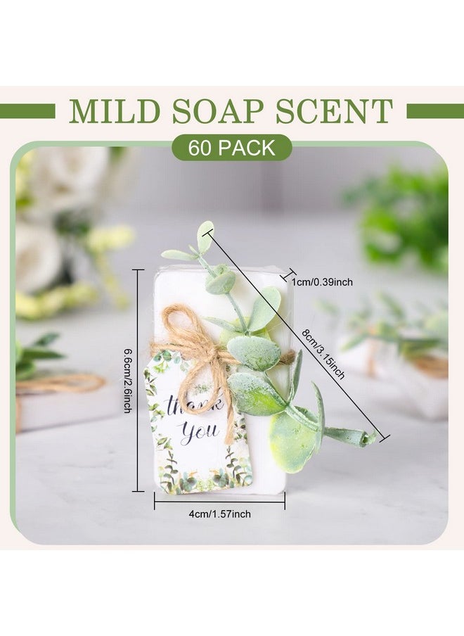 Demissle - Demissle 60 Sets Mini Soap Favors Small Scented Soap Bars White Hand Soaps with Mini Faux Eucalyptus Greenery Gift Cards Organza Bags for Baby Shower Bridal Shower Gifts Wedding Birthday Party - Image 1