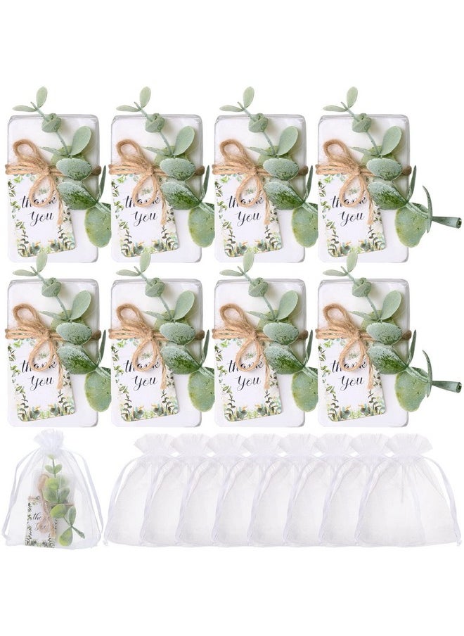 Demissle - Demissle 60 Sets Mini Soap Favors Small Scented Soap Bars White Hand Soaps with Mini Faux Eucalyptus Greenery Gift Cards Organza Bags for Baby Shower Bridal Shower Gifts Wedding Birthday Party - Image 1