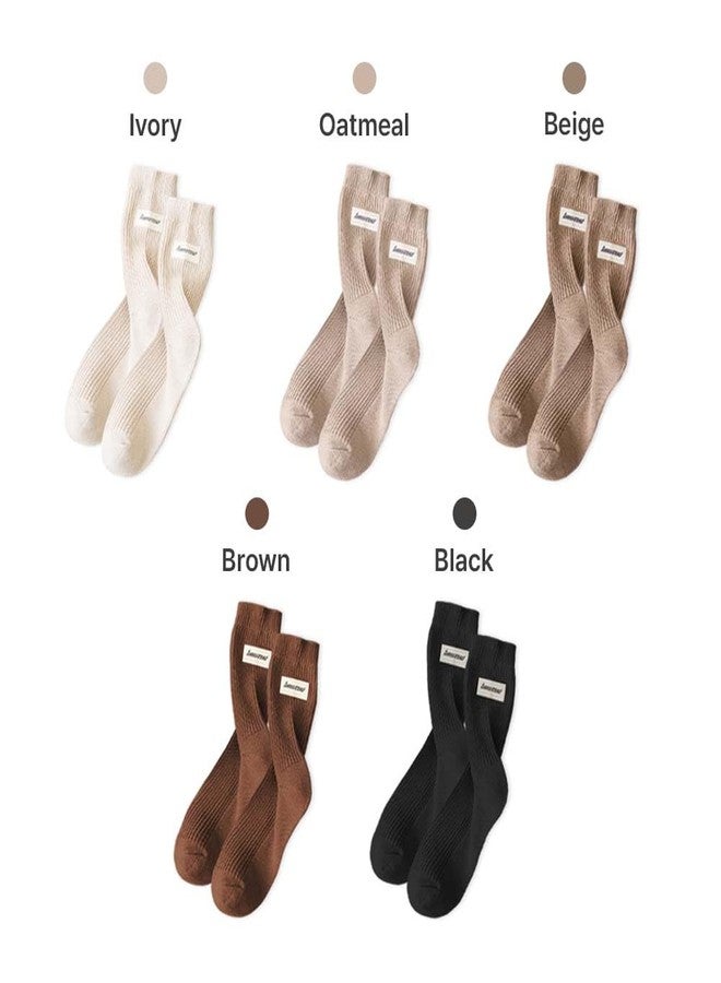 HOMSSEM Ribbed Socks Women Cozy Socks - 5 Pair Cute Womens Crew Socks (Cotton Blend, A. Daily Essential Neutral) - Image 2