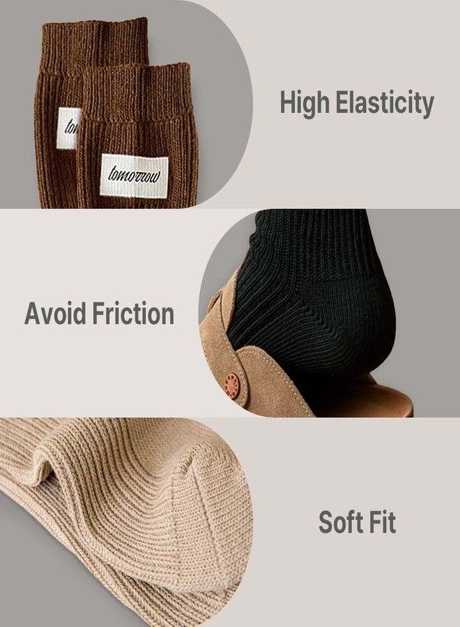 HOMSSEM Ribbed Socks Women Cozy Socks - 5 Pair Cute Womens Crew Socks (Cotton Blend, A. Daily Essential Neutral) - Image 4