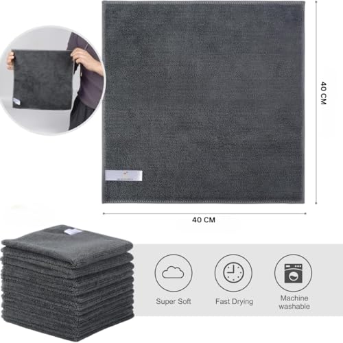 Showstopper Microfiber Cleaning Cloths for Kitchen & Home – Grey, Pack of 10, 40x40cm, 250 GSM, Ultra Soft, Streak-Free, Lint-Free, Washable Kitchen Towel, Dusting Cloth and Car Cleaning Cloths - Image 2