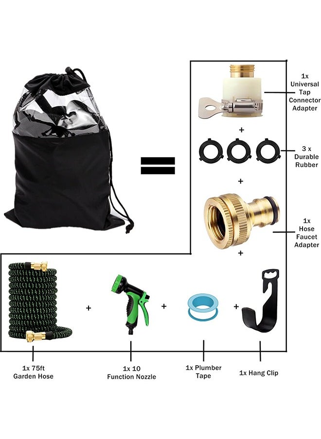 Favarey - 75ft Garden Hose, Expandable Water Hose, Flexible No-Kink Water Pipe With 10 Function Hose Spray Nozzle, Solid Brass Connector, Holder & Storage Bag for Connector/Spray Gun/Hose Set Water Pipes for Garden Car Pet Cleaning - Image 1