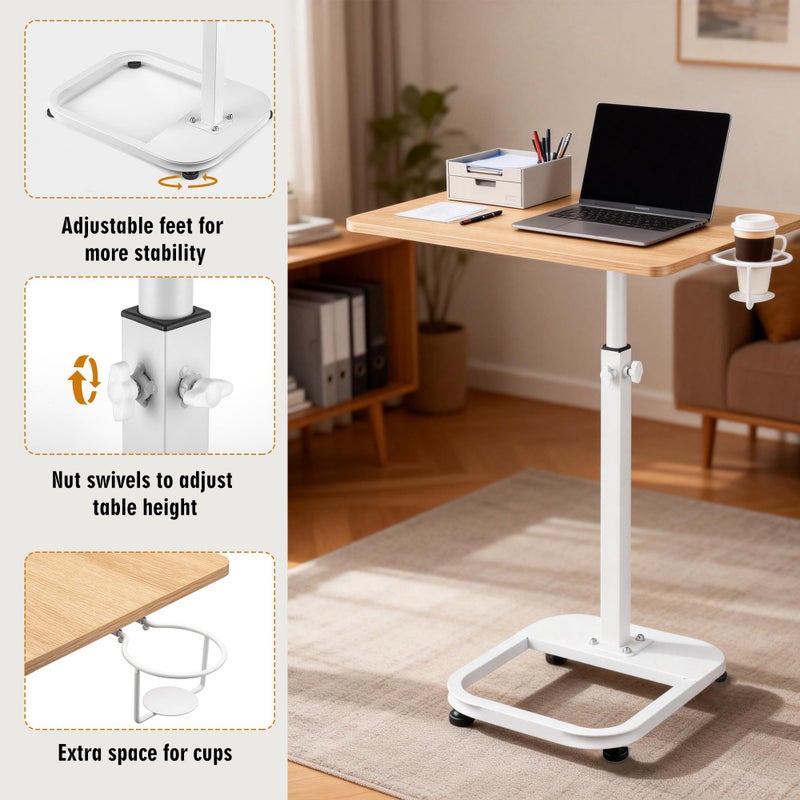 facka Adjustable C-Shaped End Table for Couch & Bed, Adjustable Height TV Tray, Stable Laptop Desk, Space-Saving Snack Side Table with Rounded Metal Corners - Image 4