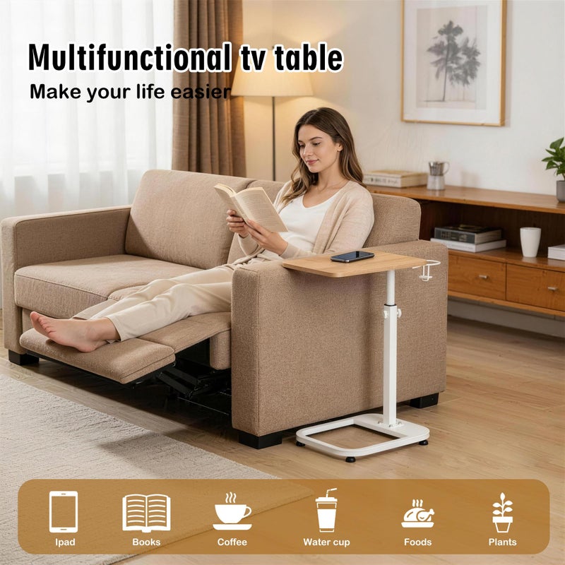 facka Adjustable C-Shaped End Table for Couch & Bed, Adjustable Height TV Tray, Stable Laptop Desk, Space-Saving Snack Side Table with Rounded Metal Corners - Image 5