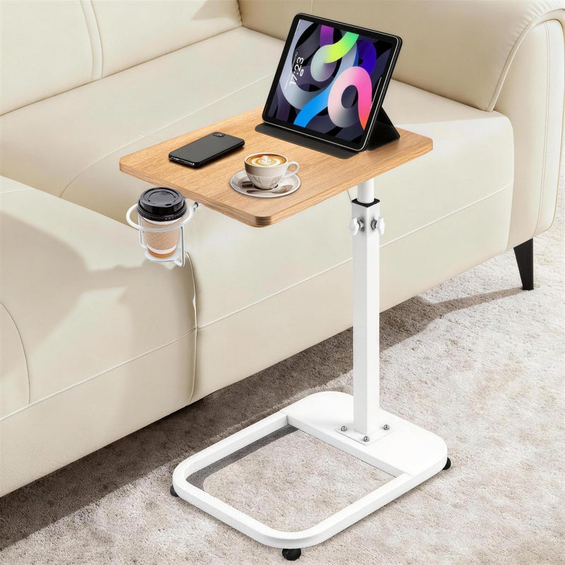 facka Adjustable C-Shaped End Table for Couch & Bed, Adjustable Height TV Tray, Stable Laptop Desk, Space-Saving Snack Side Table with Rounded Metal Corners - Image 1
