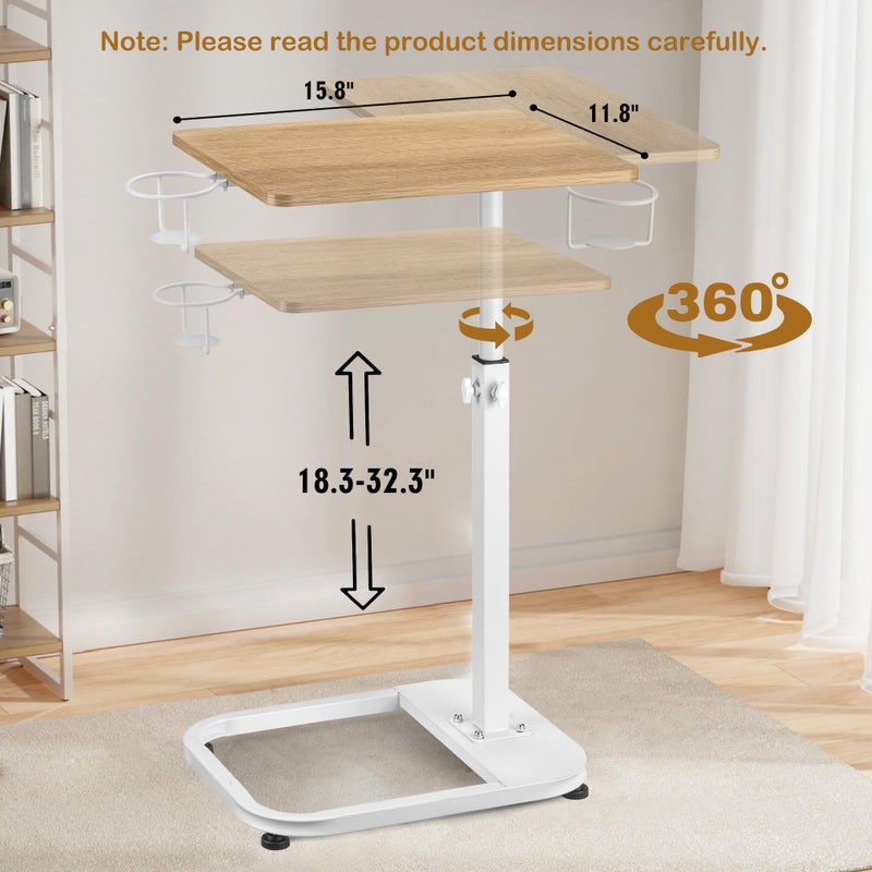 facka Adjustable C-Shaped End Table for Couch & Bed, Adjustable Height TV Tray, Stable Laptop Desk, Space-Saving Snack Side Table with Rounded Metal Corners - Image 2