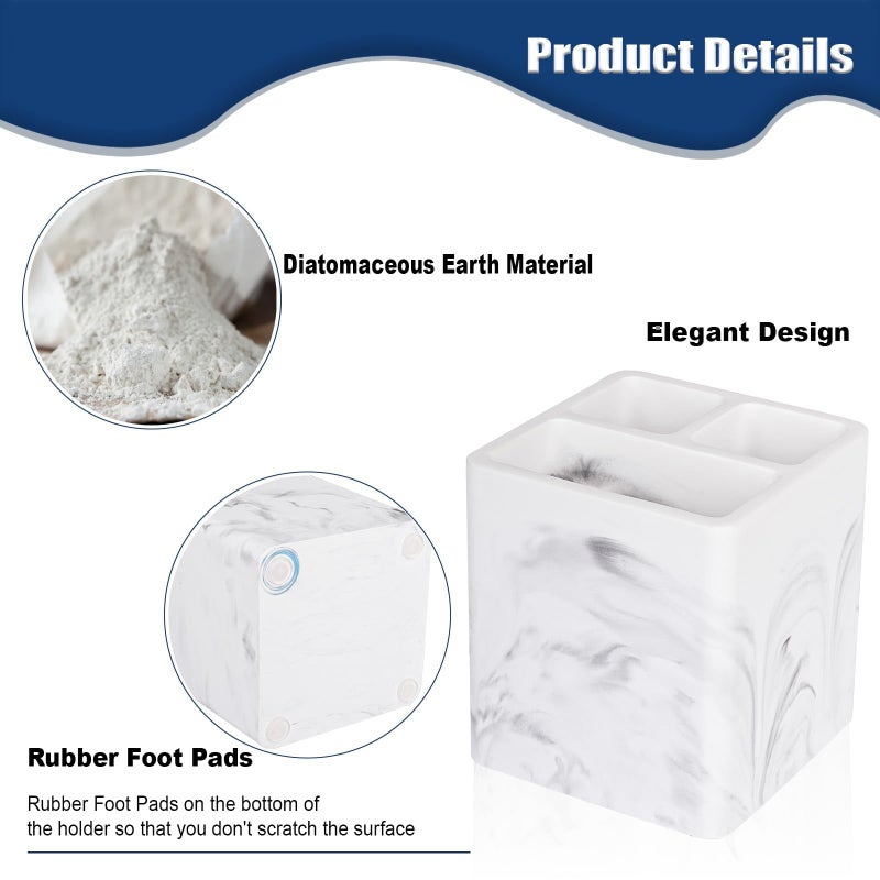 Heagoale Diatomite Toothbrush Holders for Bathrooms, Electric Toothbrush and Toothpaste Holder 3 Slots Tooth Brush Organizer for Bathroom Countertop, Shower, Vanity, 2 Pack, Marble White - Image 4