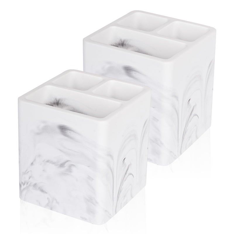Heagoale Diatomite Toothbrush Holders for Bathrooms, Electric Toothbrush and Toothpaste Holder 3 Slots Tooth Brush Organizer for Bathroom Countertop, Shower, Vanity, 2 Pack, Marble White - Image 1