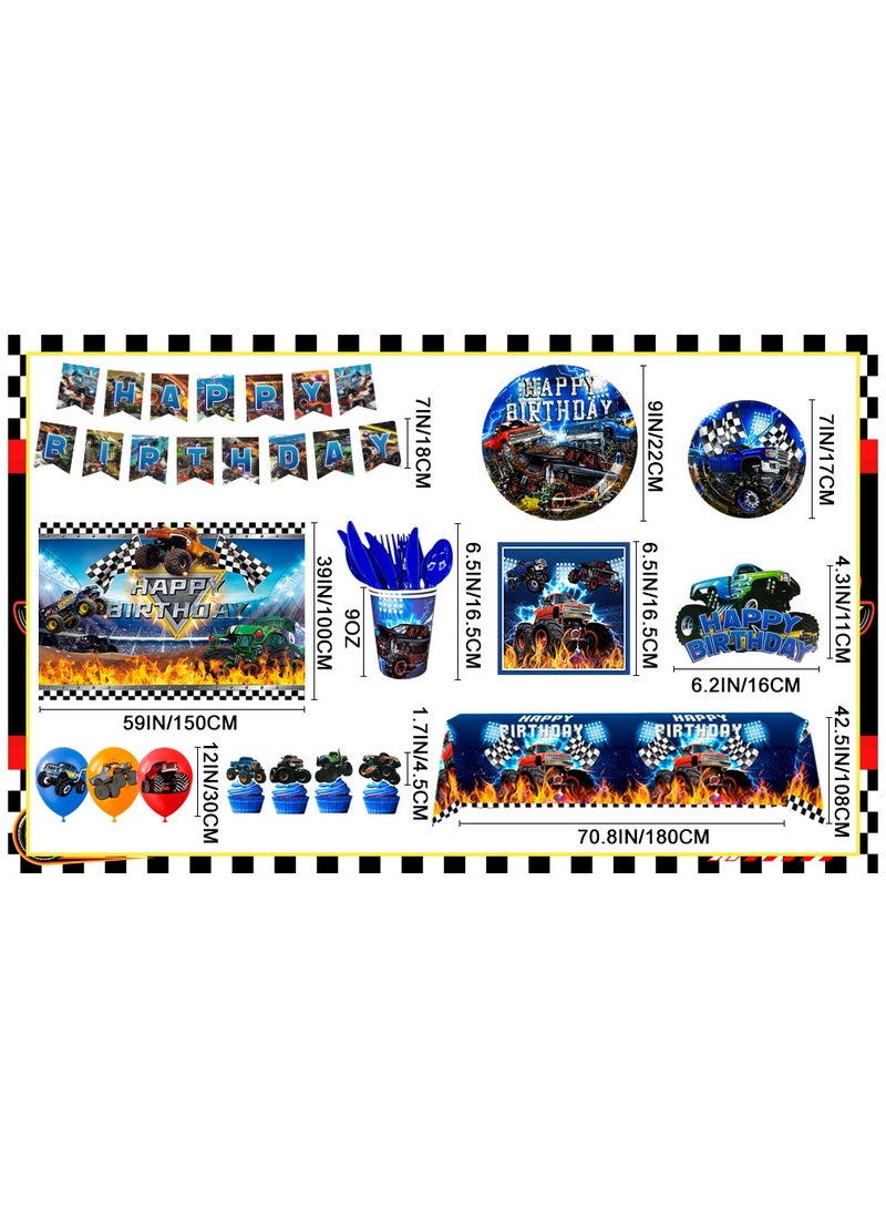 FRUITFUL PARTY Monster Truck Birthday Party Decorations for 10 Guests, 112pcs Monster Truck Birthday Disposable Tableware Kit  Monster Truck Plates and Napkins Banner Backdrop - Image 3