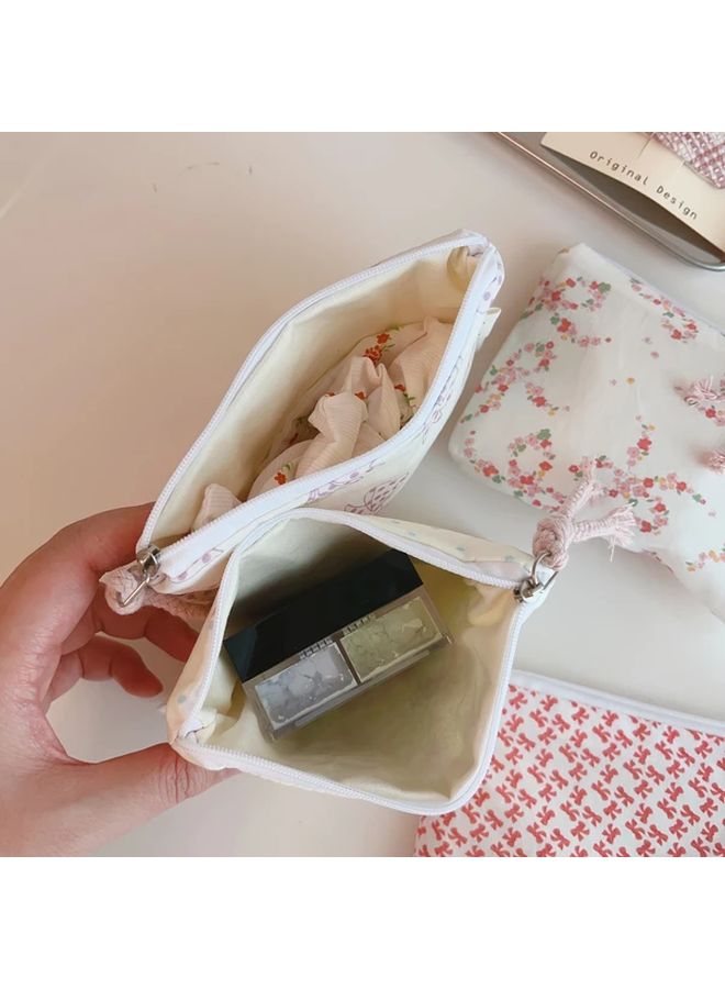 Pink Floral Bow Coin Purse Makeup Bag Travel Organizer Card Holder Cosmetic Pouch - Image 3