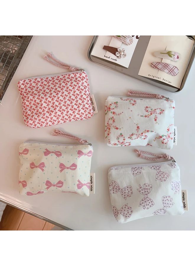 Pink Floral Bow Coin Purse Makeup Bag Travel Organizer Card Holder Cosmetic Pouch - Image 2