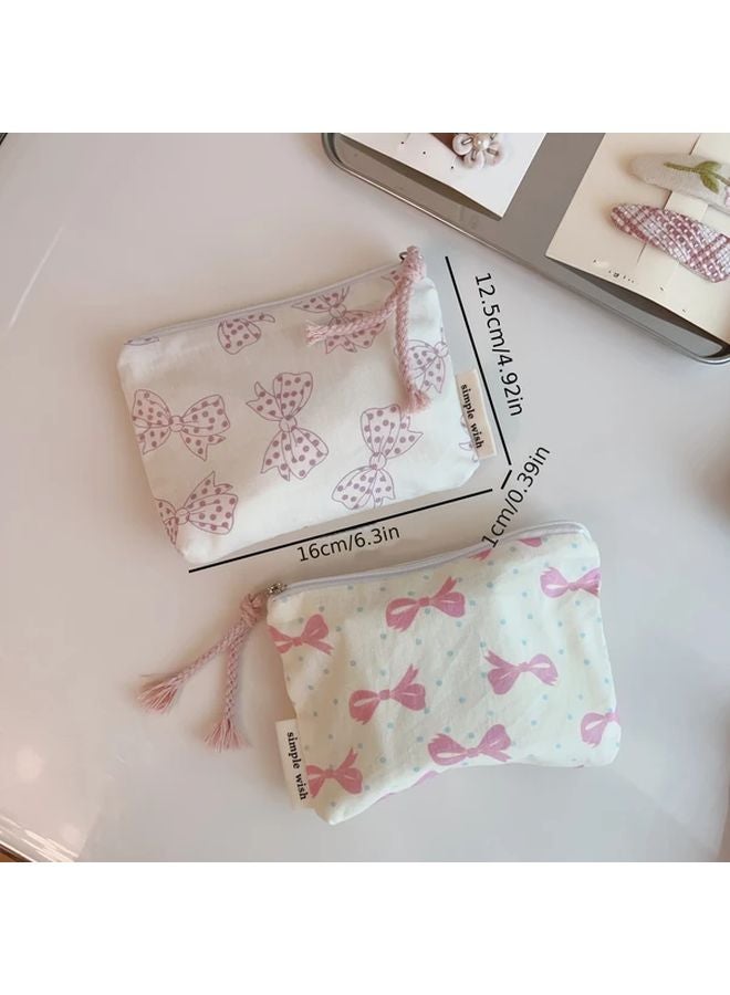 Pink Floral Bow Coin Purse Makeup Bag Travel Organizer Card Holder Cosmetic Pouch - Image 5