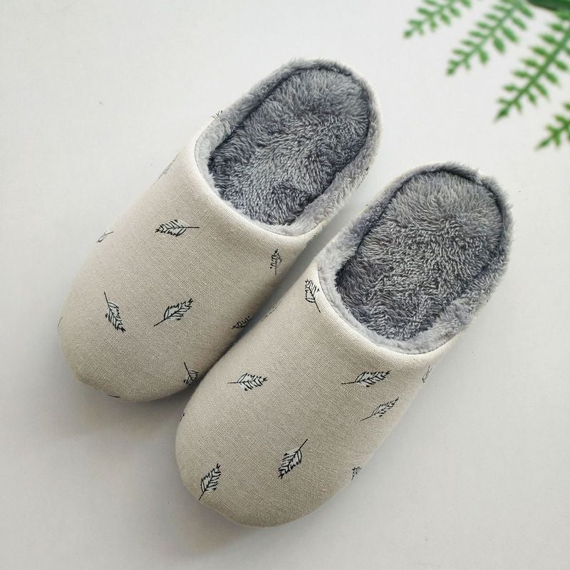 Japanese style cotton slippers for women spring autumn winter couple home indoor wooden floor soft cloth bottom mute anti-slip cotton linen slippers for men Beige