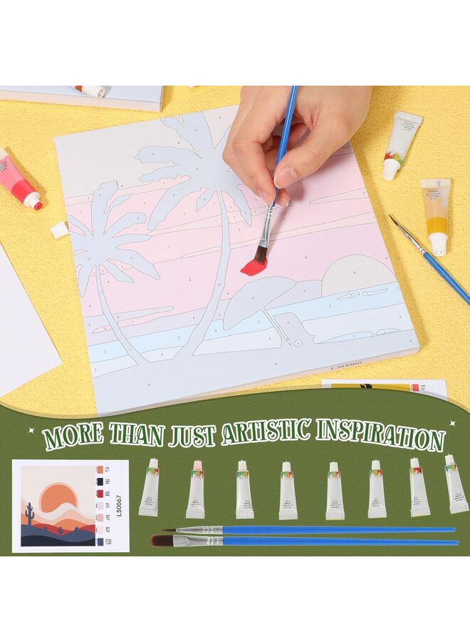 LAMAY 9PCS Paint by Numbers with Frame for Adult Beginners Canvas, DIY Acrylic Paint by Number Canvas for Painting Party and Classroom Activity and Gift for Birthday - Image 3