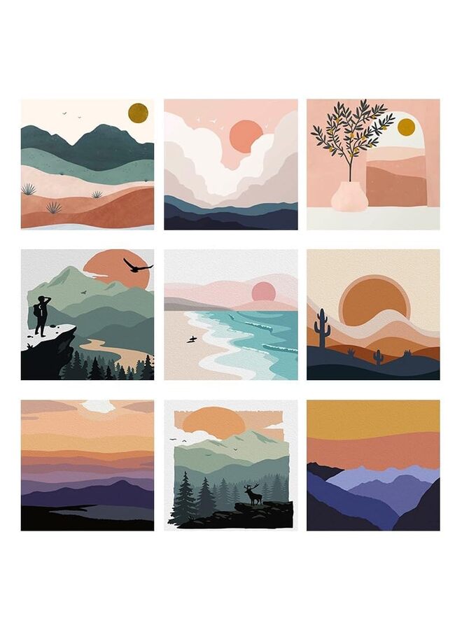 LAMAY 9PCS Paint by Numbers with Frame for Adult Beginners Canvas, DIY Acrylic Paint by Number Canvas for Painting Party and Classroom Activity and Gift for Birthday - Image 1