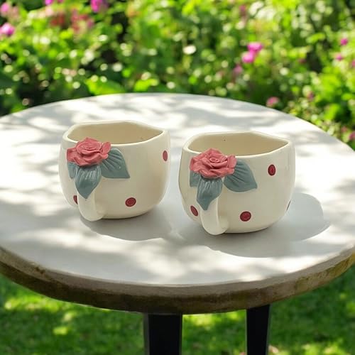 BACKKSPACE RETAIL Ceramic Mug with Unique Rose Flower on Handle – 250ml | White | Set of 6 | Perfect for Coffee Tea Milk | Microwave and Dishwasher Safe | Ideal for Home, Office, Gifting, Diwali - Image 4