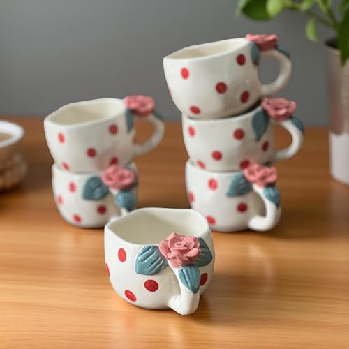BACKKSPACE RETAIL Ceramic Mug with Unique Rose Flower on Handle – 250ml | White | Set of 6 | Perfect for Coffee Tea Milk | Microwave and Dishwasher Safe | Ideal for Home, Office, Gifting, Diwali - Image 2