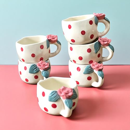 BACKKSPACE RETAIL Ceramic Mug with Unique Rose Flower on Handle – 250ml | White | Set of 6 | Perfect for Coffee Tea Milk | Microwave and Dishwasher Safe | Ideal for Home, Office, Gifting, Diwali - Image 1
