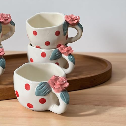 BACKKSPACE RETAIL Ceramic Mug with Unique Rose Flower on Handle – 250ml | White | Set of 6 | Perfect for Coffee Tea Milk | Microwave and Dishwasher Safe | Ideal for Home, Office, Gifting, Diwali - Image 3