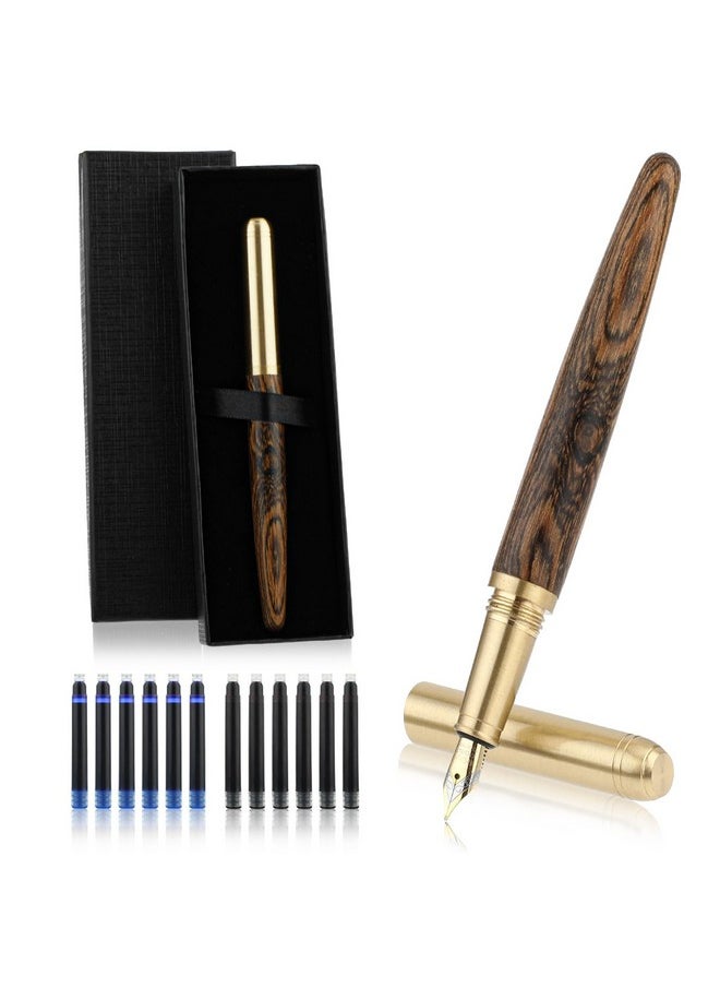 COBEE - Handcrafted Wooden Fountain Pens Set Vintage Luxury Wood Fountain Pen 0.5Mm Fine Point Smooth Writing Pen With 12 Ink 2.6 Mm Cartridges And Gift Box For Journaling Calligraphy Supplies(B) - Image 1