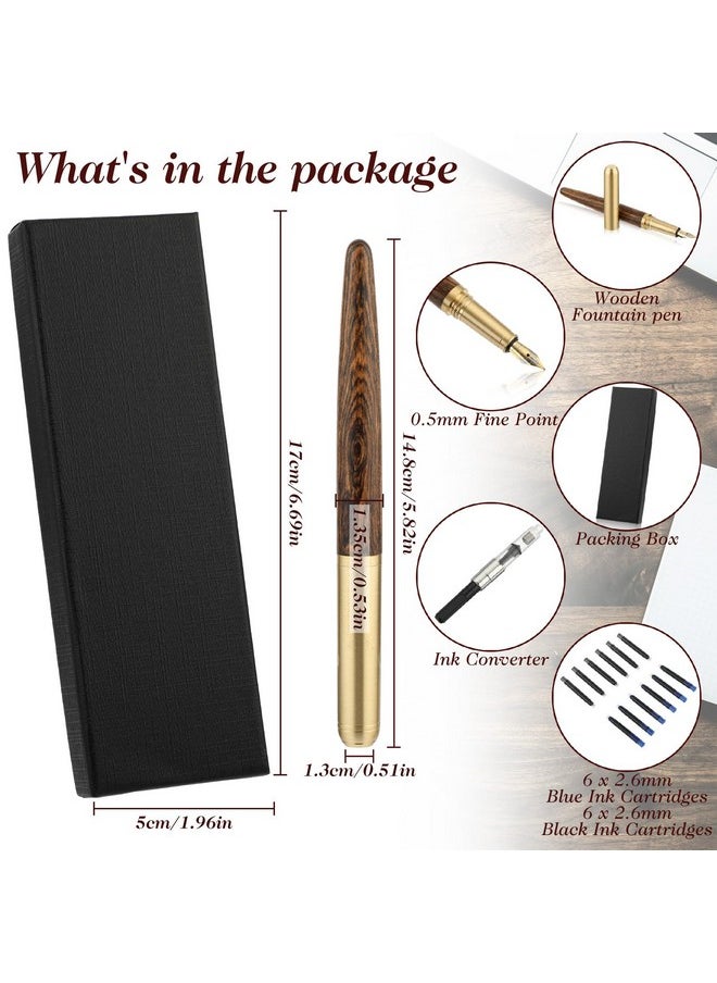 COBEE - Handcrafted Wooden Fountain Pens Set Vintage Luxury Wood Fountain Pen 0.5Mm Fine Point Smooth Writing Pen With 12 Ink 2.6 Mm Cartridges And Gift Box For Journaling Calligraphy Supplies(B) - Image 1