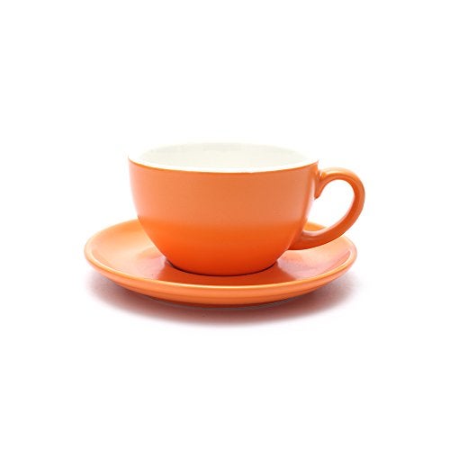 Coffeezone Ceramic Latte Art Cup and Saucer for Latte & Cappuccino, Mate for Coffee Shop and Barista (Matte Orange, 10.5 oz) - Image 1