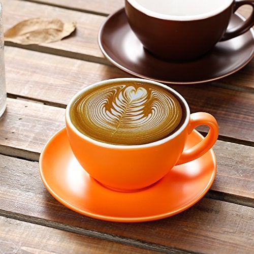 Coffeezone Ceramic Latte Art Cup and Saucer for Latte & Cappuccino, Mate for Coffee Shop and Barista (Matte Orange, 10.5 oz) - Image 4