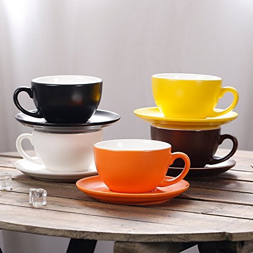 Coffeezone Ceramic Latte Art Cup and Saucer for Latte & Cappuccino, Mate for Coffee Shop and Barista (Matte Orange, 10.5 oz) - Image 5