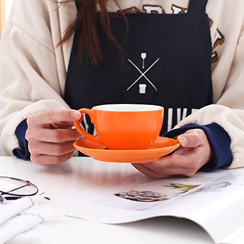 Coffeezone Ceramic Latte Art Cup and Saucer for Latte & Cappuccino, Mate for Coffee Shop and Barista (Matte Orange, 10.5 oz) - Image 2