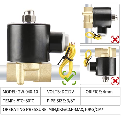 Baomain 3/8 inch Brass Electric Solenoid Valve, DC 12V Normally Closed, Pneumatic Valve for Water Air, 2w-040-10 - Image 5