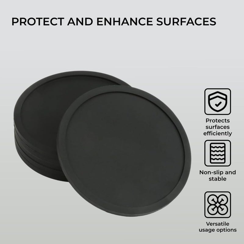 H&S Non Slip Silicone Drink Coasters - Set of 6 - Large Black Cup Coaster Set for Outdoor & Indoor Drinks - Anti Stain & Heat Resistant - Cup Table Pads - Cup Place Mat - Drink Coasters Plain - Image 3