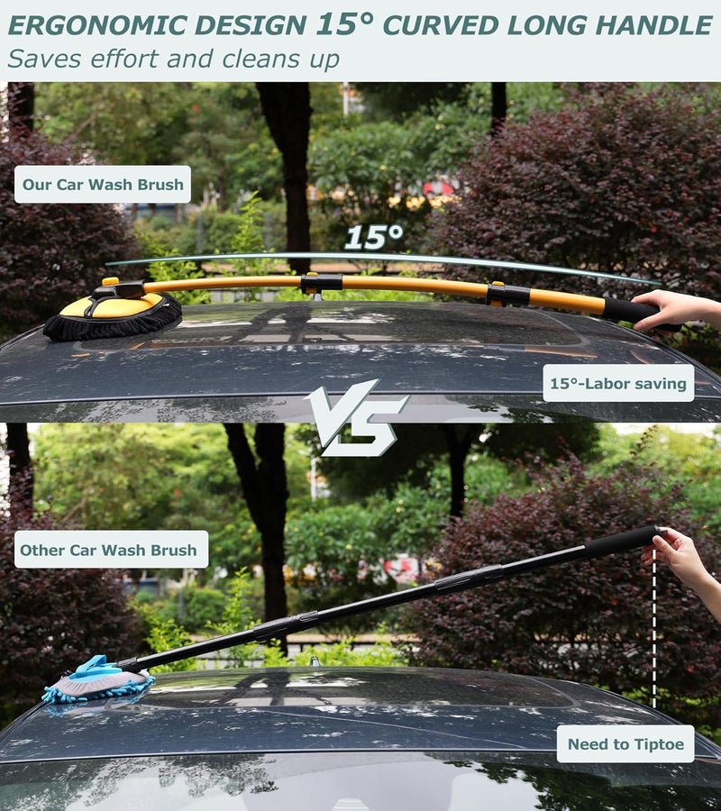 KASTWAVE Car Wash Brush kit, Telescopic Car Cleaning Brush, Including a spare black brush head & a Wash Mop with Extendable Extra-Long Handles & Scratch-Free - Image 2
